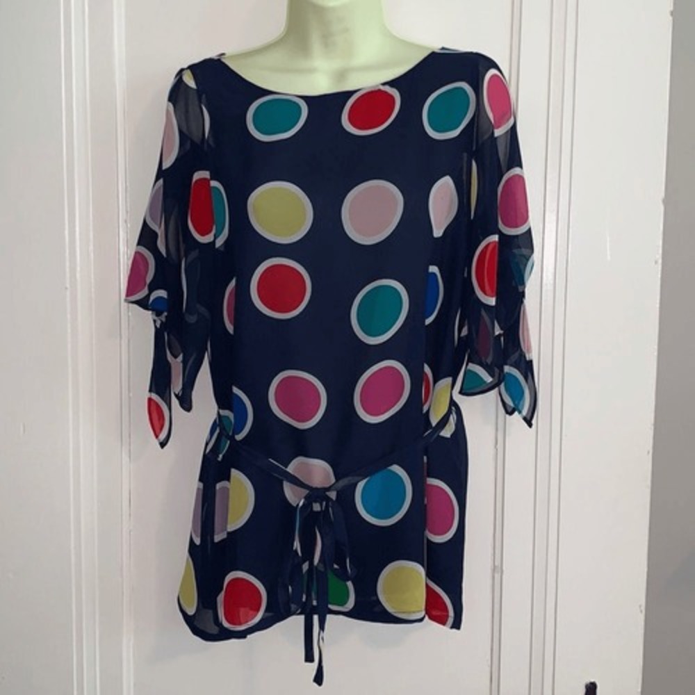 NWT Joy Joy navy blue polyester circle blouse